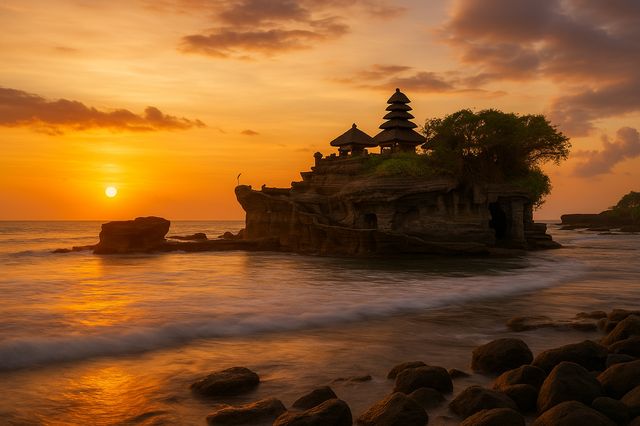 Tanah Lot templom naplementekor